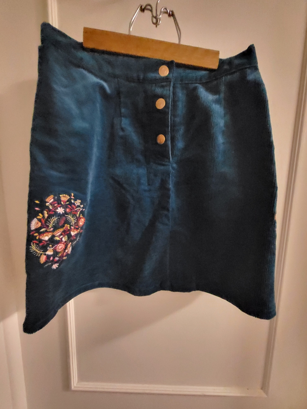 Embroidered Corduroy Mini Skirt in Teal